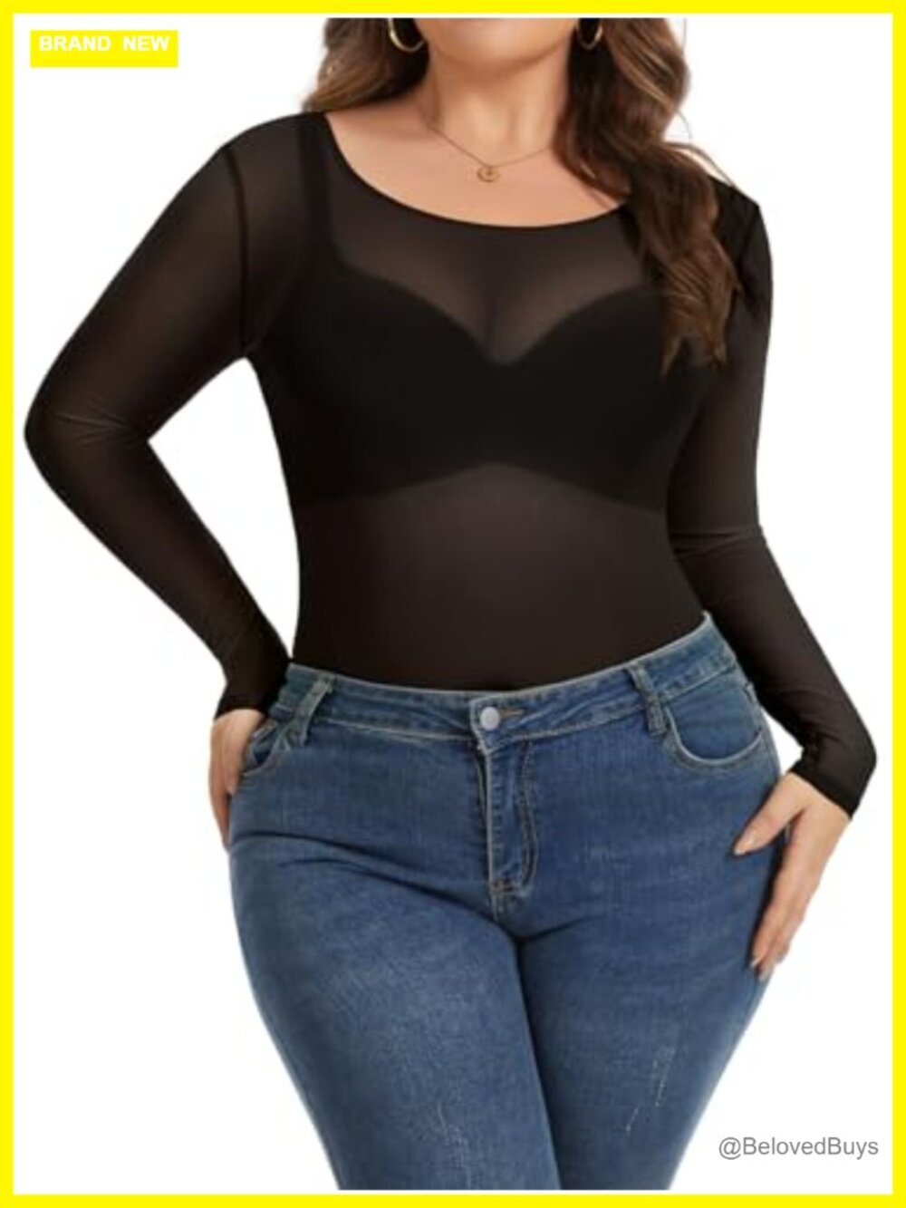 Women's Sheer Mesh Long Sleeve Top Bodycon Blouse Plus Size